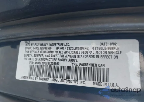 2003 Subaru Legacy L/L W/Special Edition Package из США, поврежденный, VIN 4S3BE635737205962